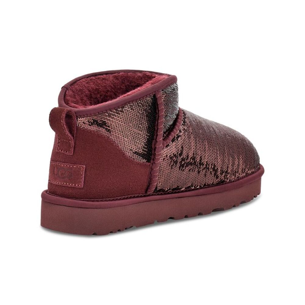 UGG Womens Burgundy Silk Trim Ultra Mini Mirror Ball Platform Winter Boots 5 - Picture 2 of 4